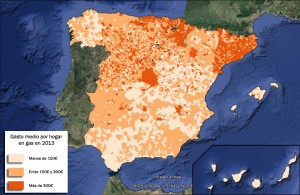 Gasto medio de los hogares españoles en gas 2013