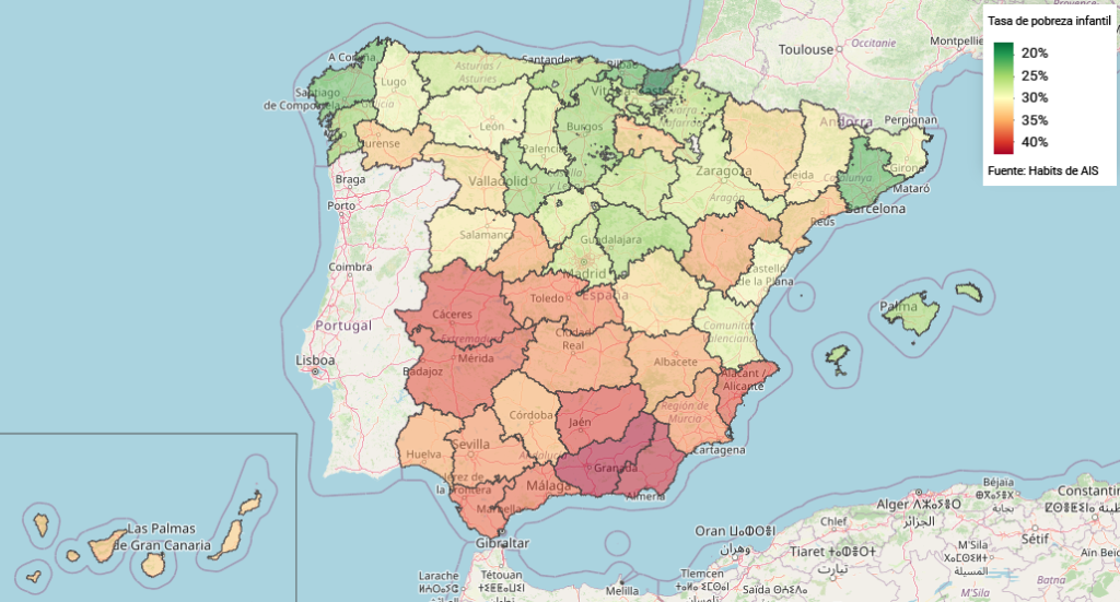 Mapa riesgo de pobreza infantil en España